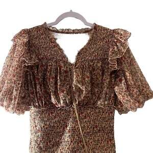 Free People Beatrice Puff Sleeve Floral Mesh Blouse